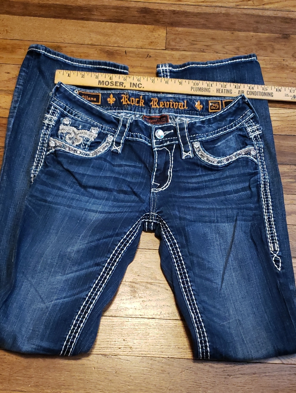 Rock Revival Dark Blue Embellished Boot Cut Jeans - Picture 3 of 7